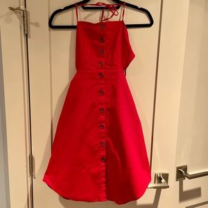 Forever 21 Contemporary Red Sleeveless, Backless, Button-up Midi Dress